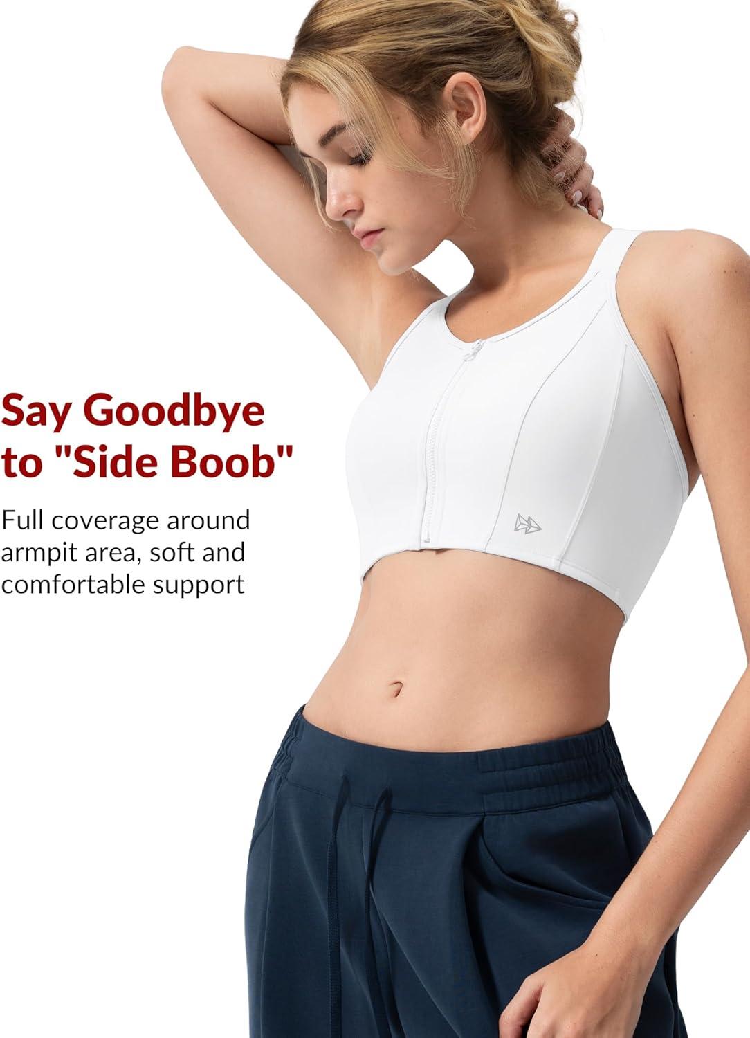 Yvette Adjustable Front Closure Sports Bras for Women High Support Impact No Bounce Sports Bra Running for Big Breasts(White)
