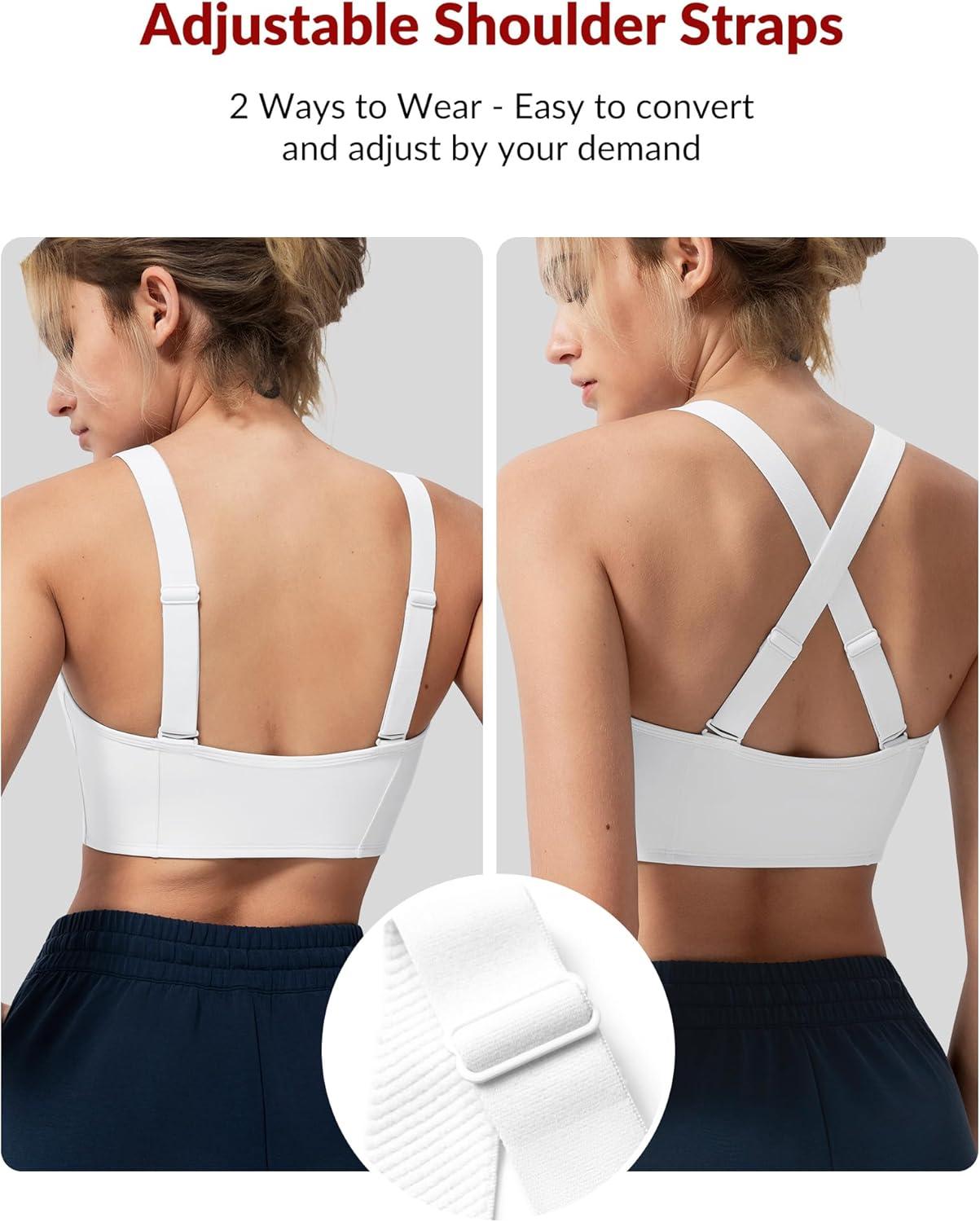 Yvette Adjustable Front Closure Sports Bras for Women High Support Impact No Bounce Sports Bra Running for Big Breasts(White)