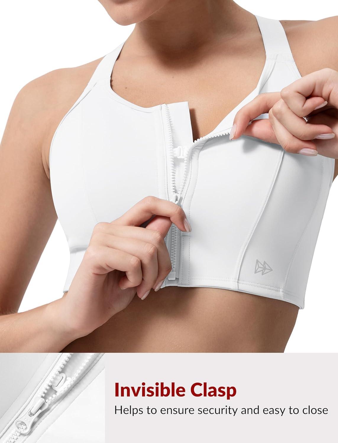Yvette Adjustable Front Closure Sports Bras for Women High Support Impact No Bounce Sports Bra Running for Big Breasts(White)