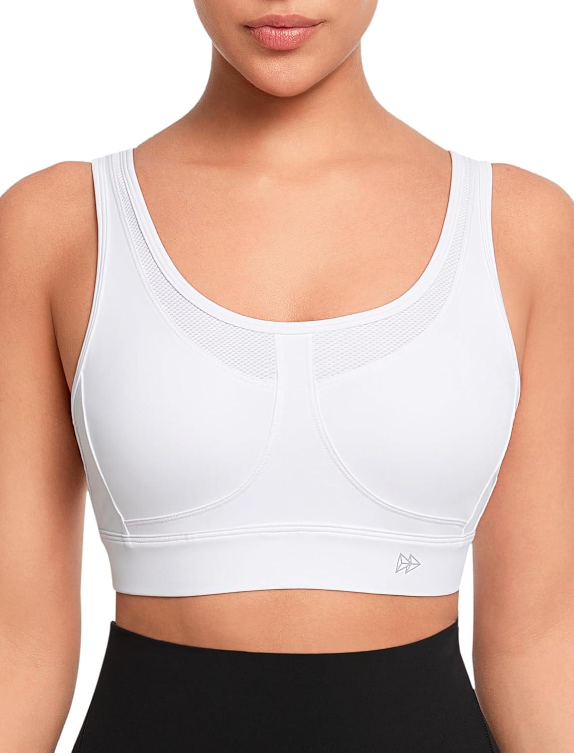 Yvette Adjustable Sports Bras for Women High Support Large Bust Wireless Running Workout Sports Bra High Impact Plus Size(White)