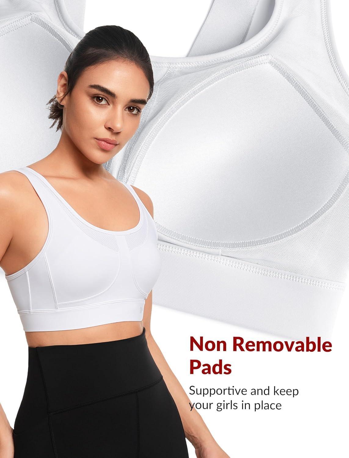 Yvette Adjustable Sports Bras for Women High Support Large Bust Wireless Running Workout Sports Bra High Impact Plus Size(White)