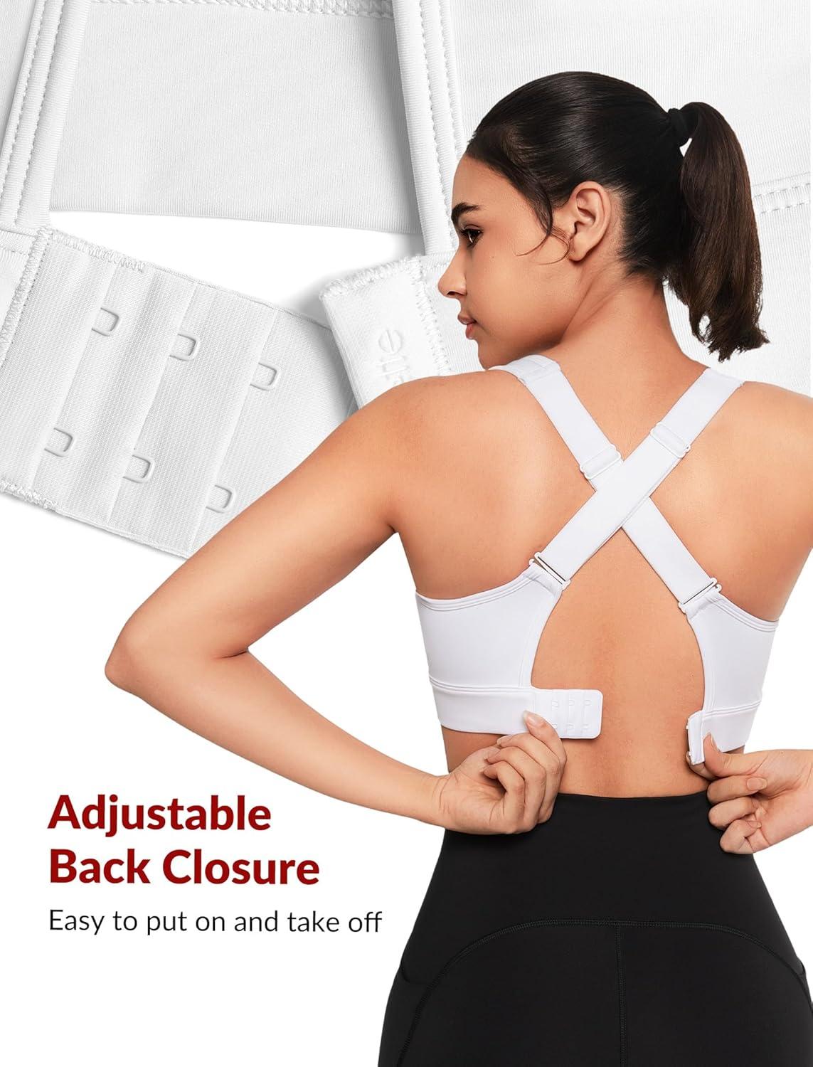 Yvette Adjustable Sports Bras for Women High Support Large Bust Wireless Running Workout Sports Bra High Impact Plus Size(White)