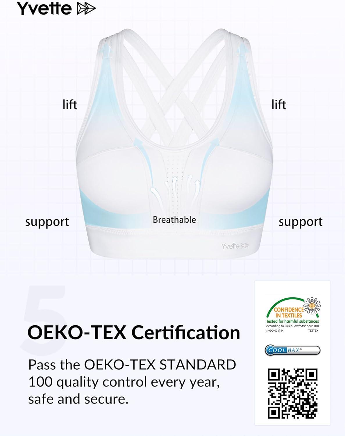 Yvette Women High Impact Sports Bras Criss Cross Back Sexy Running Bra for Plus Size(White + Double Thin Strap + High Impact)