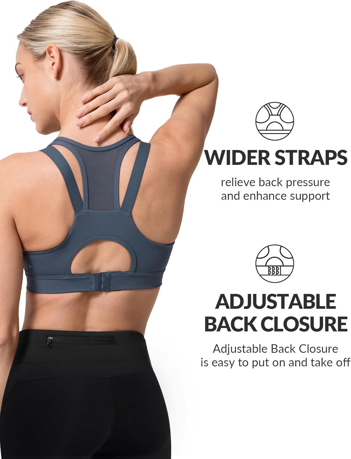 Yvette High Impact Women Sports Bra Front Closure Double Deck Mesh Running Bra for Plus Size(Grey Blue)