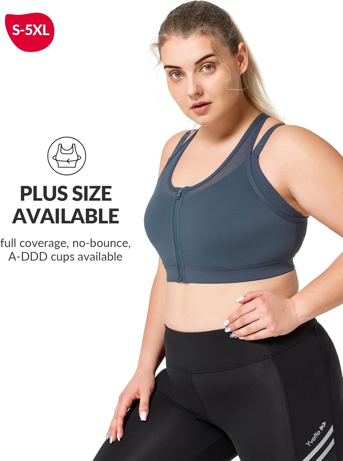 Yvette High Impact Women Sports Bra Front Closure Double Deck Mesh Running Bra for Plus Size(Grey Blue)