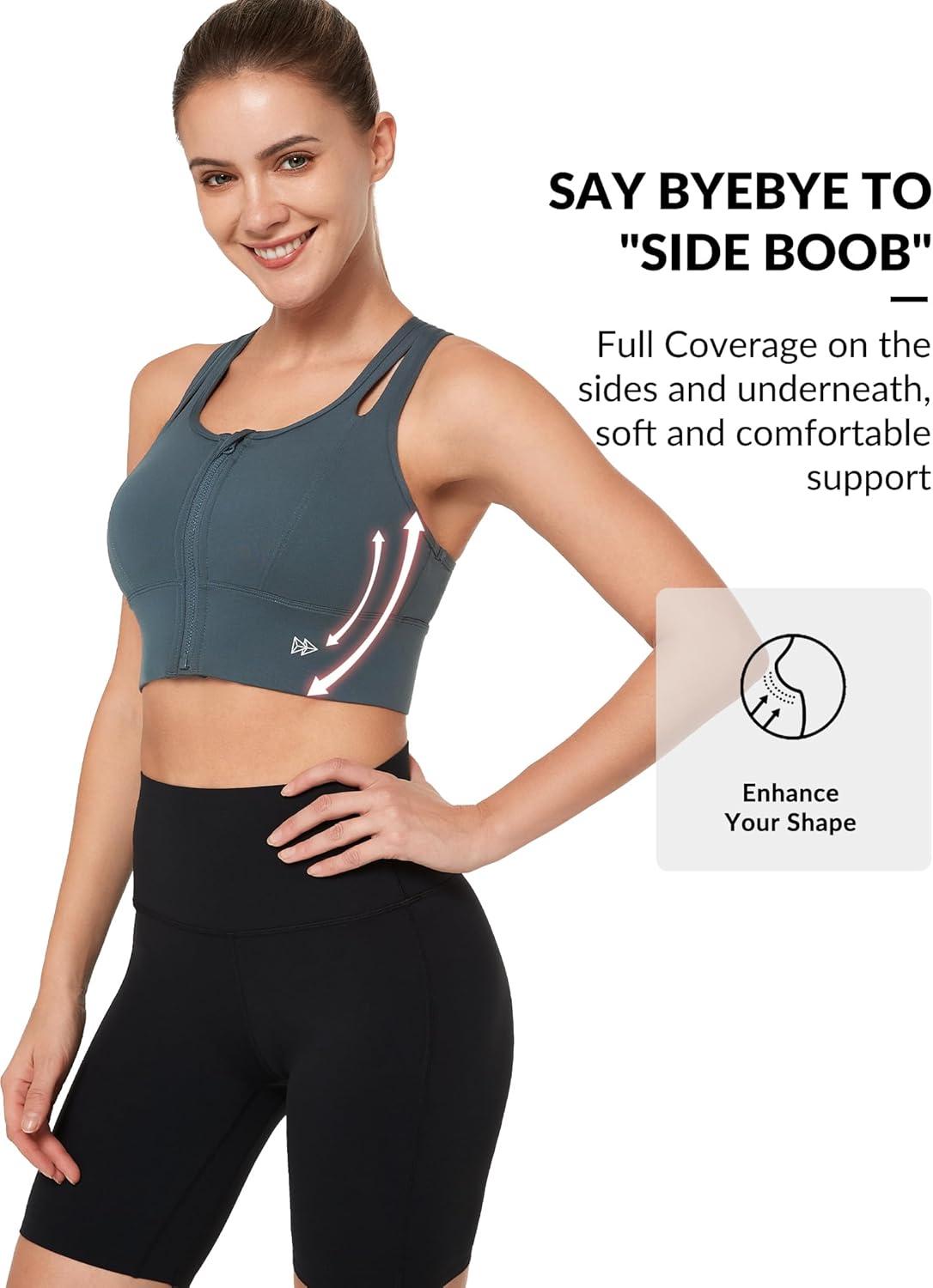 Yvette Womens Sports Bras High Impact Front Zipper Sports Bra for Large Bust Full Support Racerback Workout Running(Bright Haze Blue)