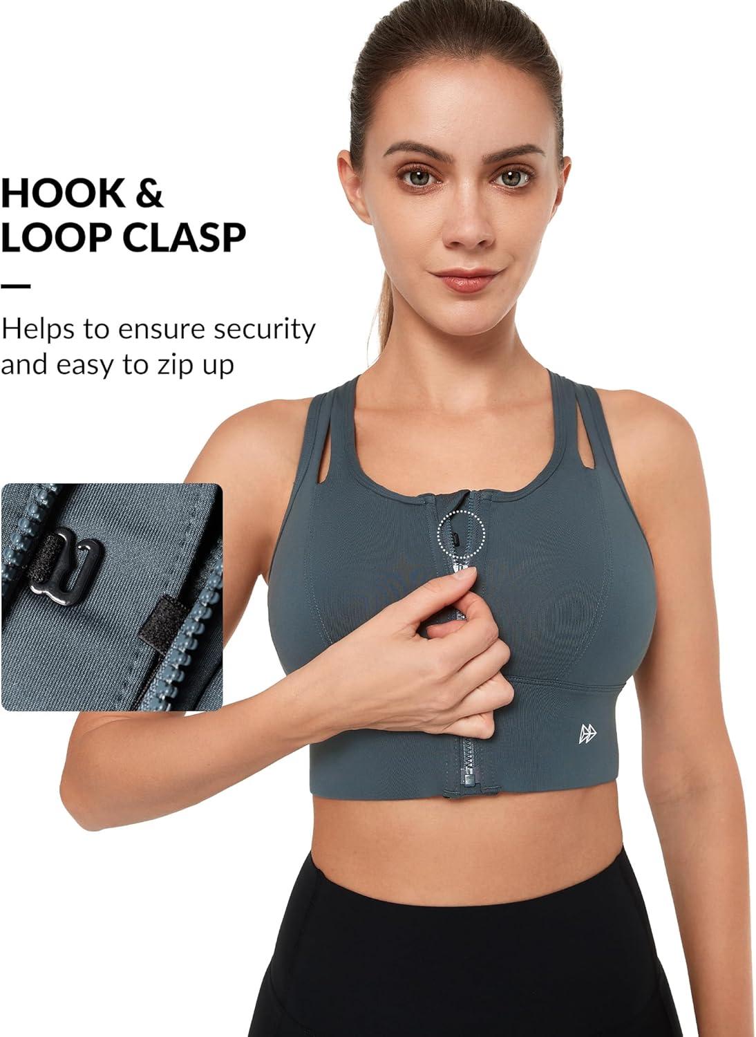 Yvette Womens Sports Bras High Impact Front Zipper Sports Bra for Large Bust Full Support Racerback Workout Running(Bright Haze Blue)
