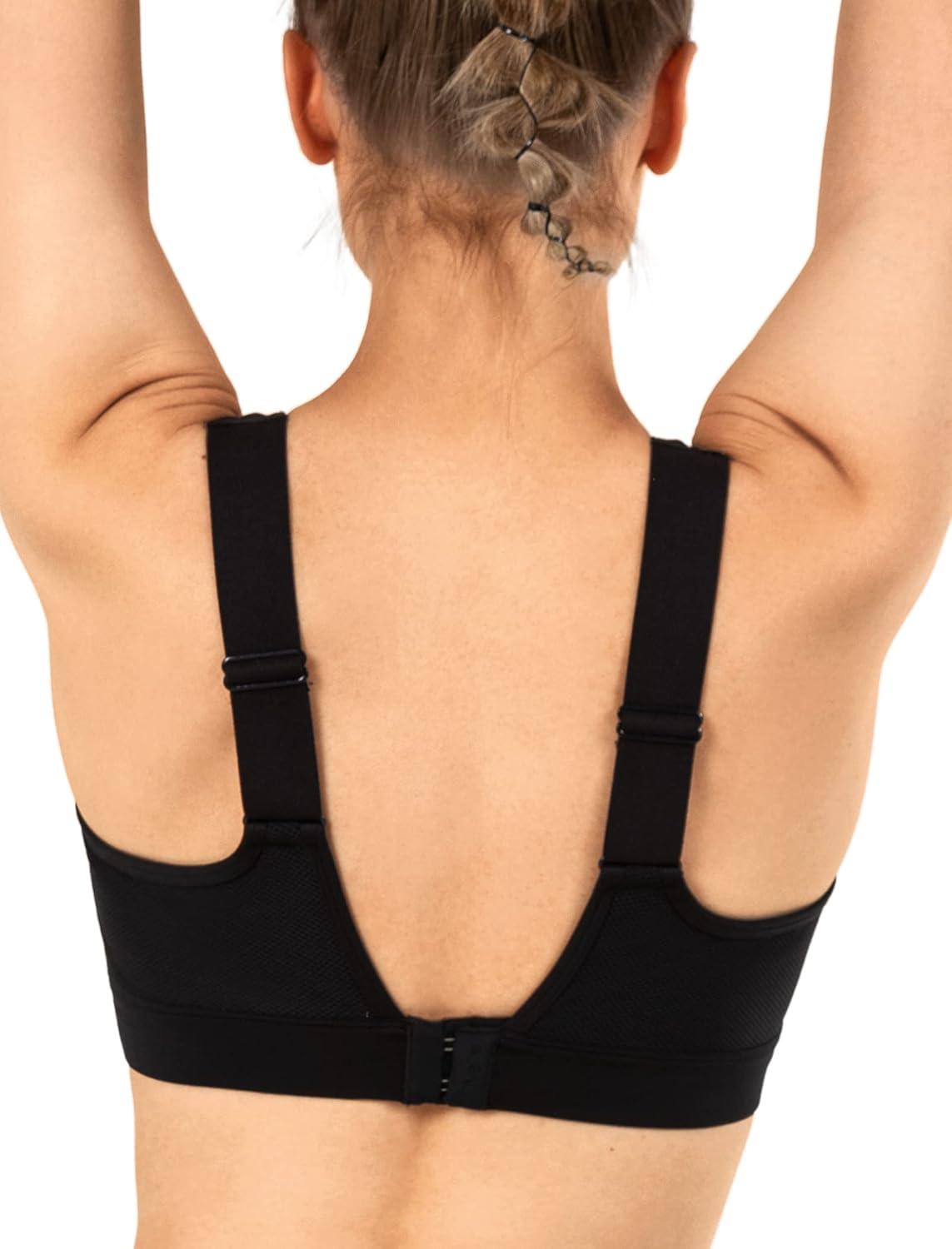 Yvette Adjustable Molded Cup Supportive Sports Bras – High Impact Wireless Bra for Large Breasts(Black)