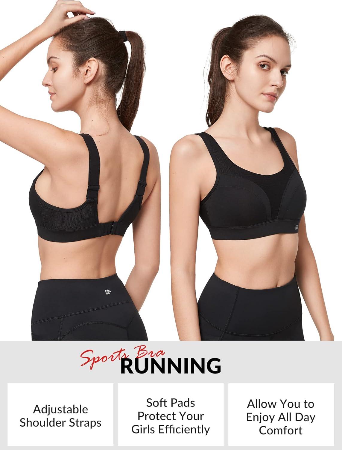 Yvette Adjustable Molded Cup Supportive Sports Bras – High Impact Wireless Bra for Large Breasts(Black)
