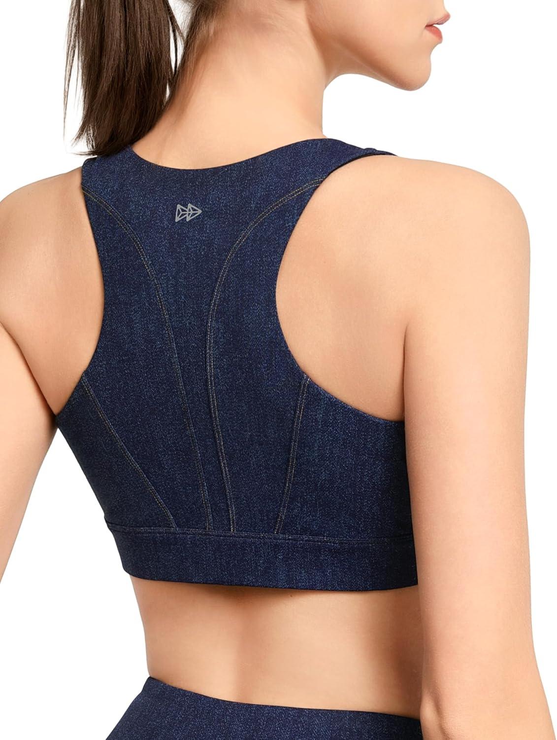 Yvette Zip Front Sports Bras for Women High Impact Racerback Sports Bra Full Support No Bounce for Large Breasts(Blue)