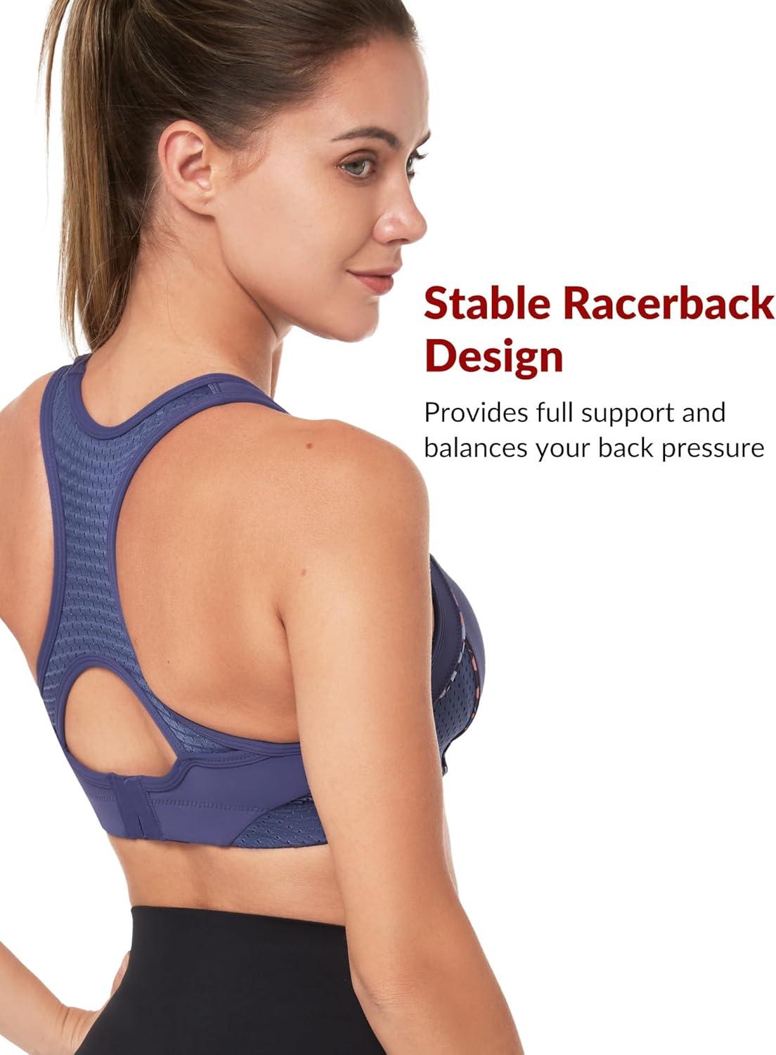 Yvette Sports Bras for Women High Impact Support Racerback Sports Bra Plus Size No Underwire for Running Workout(Purple)