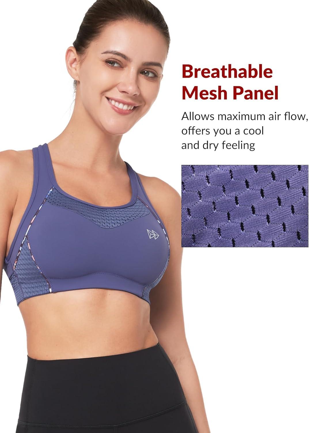Yvette Sports Bras for Women High Impact Support Racerback Sports Bra Plus Size No Underwire for Running Workout(Purple)