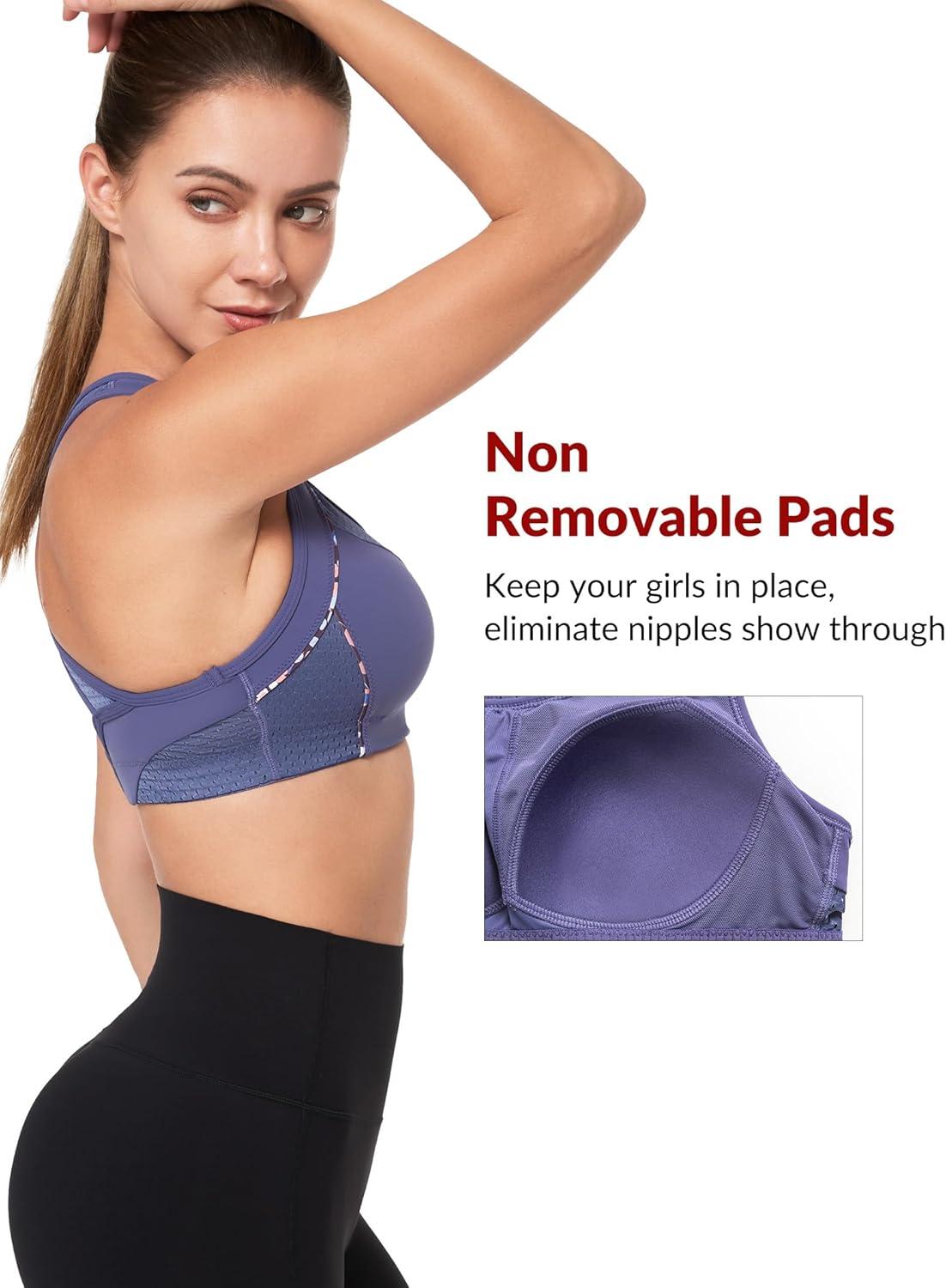 Yvette Sports Bras for Women High Impact Support Racerback Sports Bra Plus Size No Underwire for Running Workout(Purple)