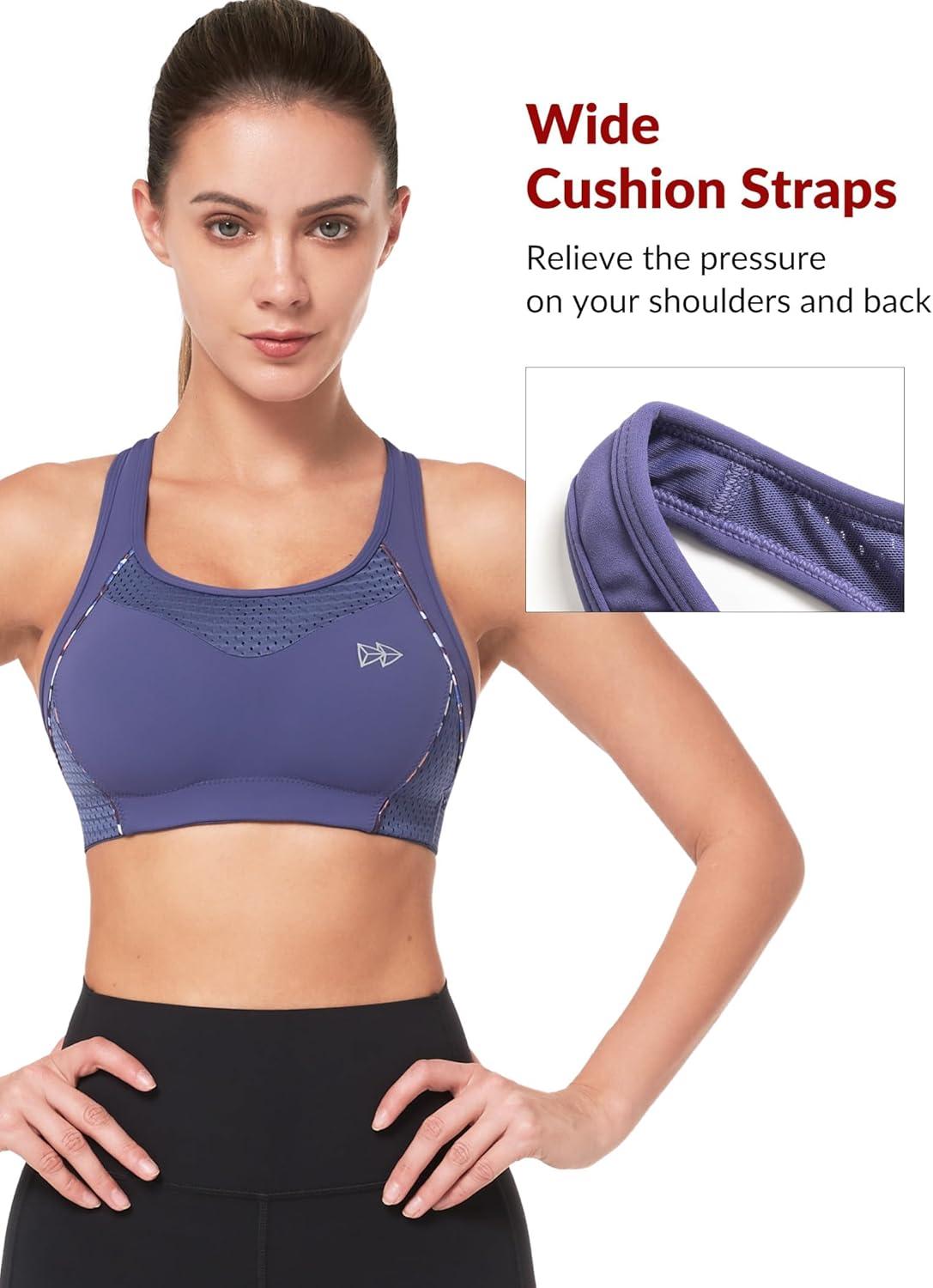 Yvette Sports Bras for Women High Impact Support Racerback Sports Bra Plus Size No Underwire for Running Workout(Purple)
