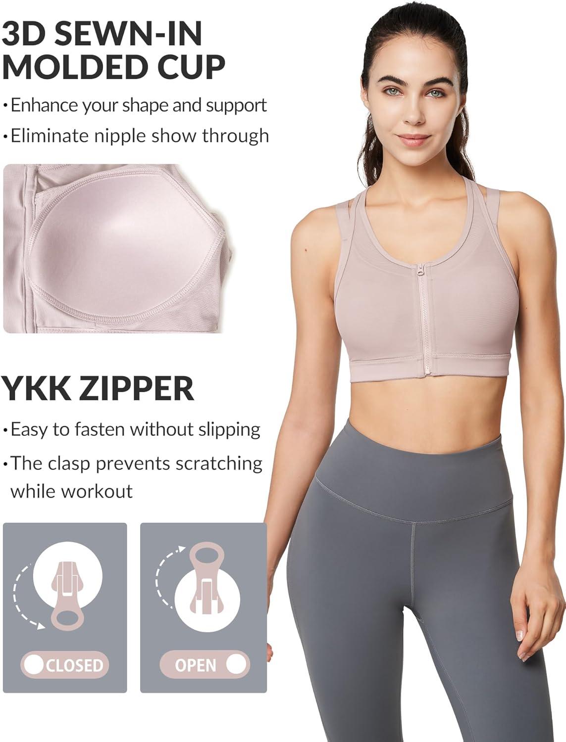 Yvette High Impact Women Sports Bra Front Closure Double Deck Mesh Running Bra for Plus Size(Pastel Pink)