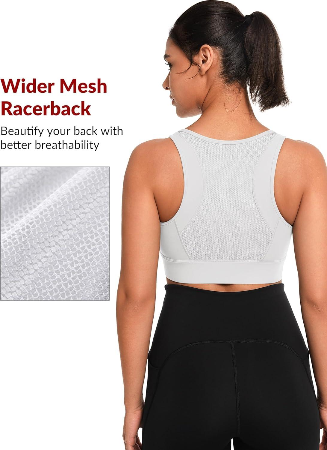 Yvette Front Closure Sports Bras for Women High Support Large Bust Supportive Sports Bra High Impact for Running(White)