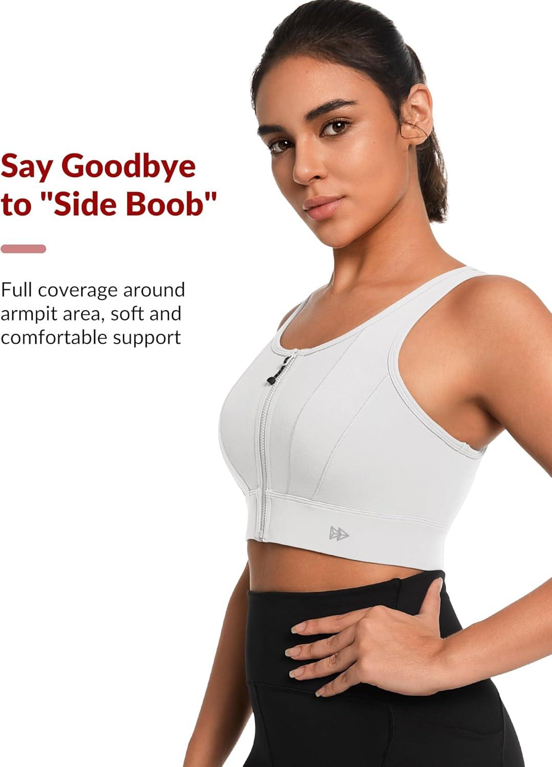Yvette Front Closure Sports Bras for Women High Support Large Bust Supportive Sports Bra High Impact for Running(White)