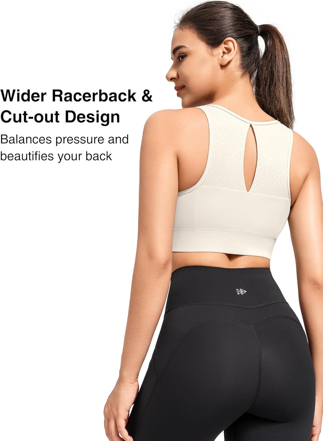 Yvette High Support Sports Bras for Women Zip Front Closure Sports Bra Plus Size Supportive Mold Cups Running Workout(Off-white)