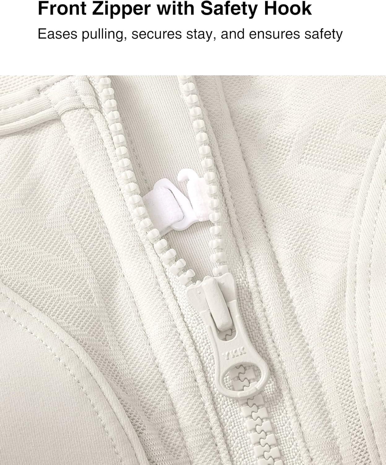 Yvette High Support Sports Bras for Women Zip Front Closure Sports Bra Plus Size Supportive Mold Cups Running Workout(Off-white)