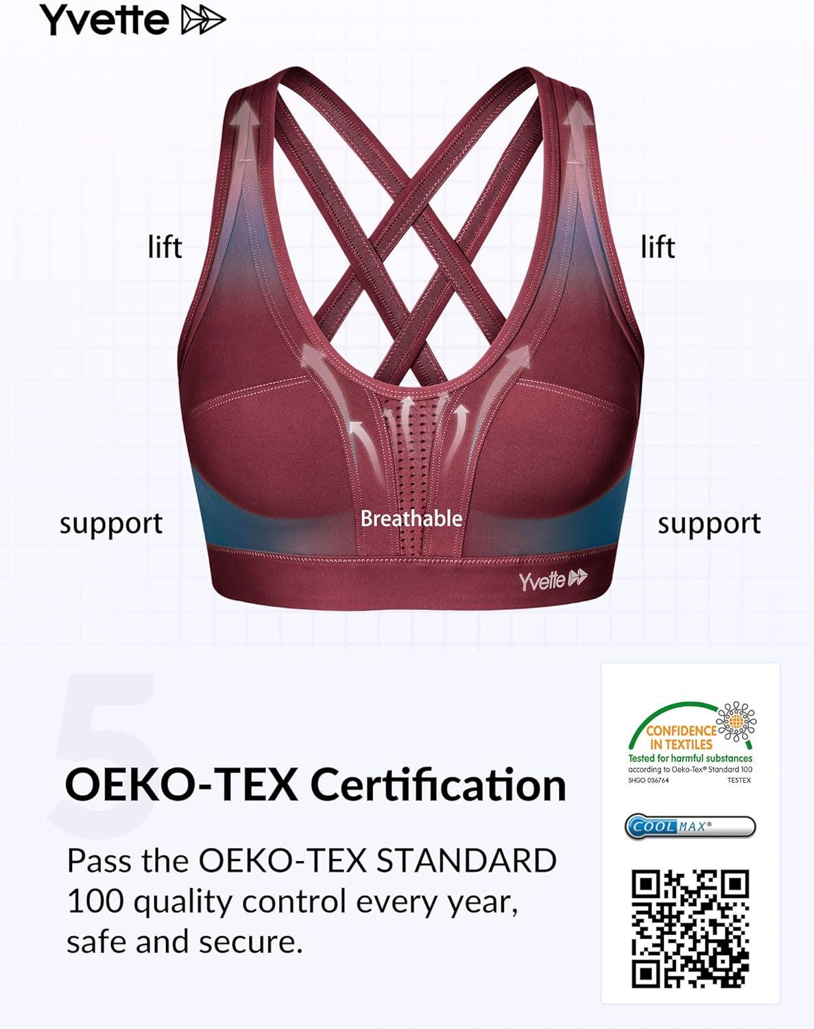 Yvette Women High Impact Sports Bras Criss Cross Back Sexy Running Bra for Plus Size(Burgundy)