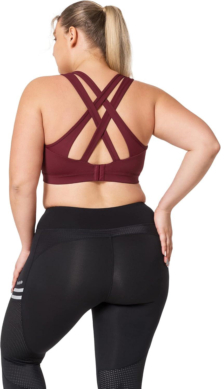 Yvette Women High Impact Sports Bras Criss Cross Back Sexy Running Bra for Plus Size(Burgundy)