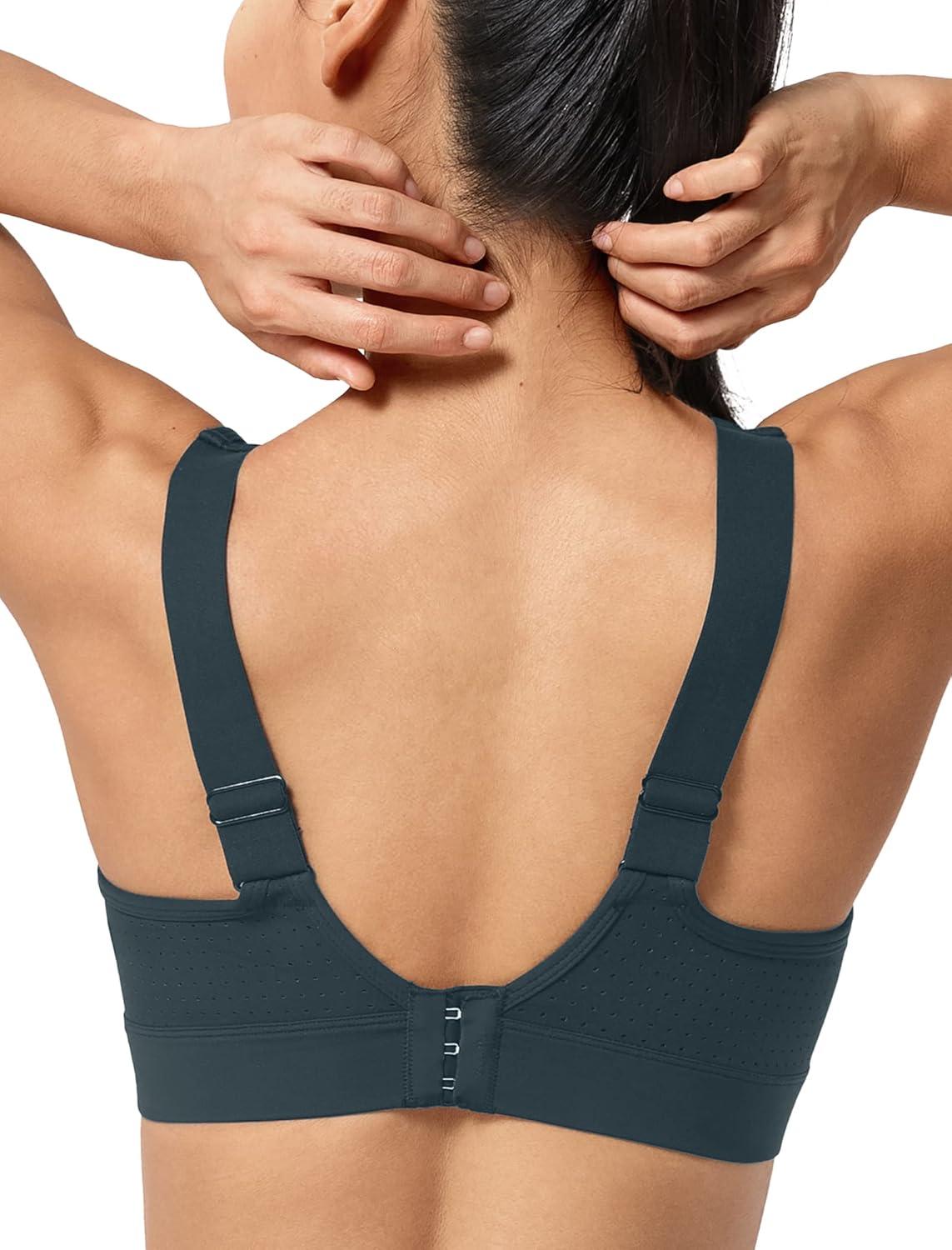 Yvette Adjustable Molded Cup Supportive Sports Bras – High Impact Wireless Bra for Large Breasts(Haze Blue)
