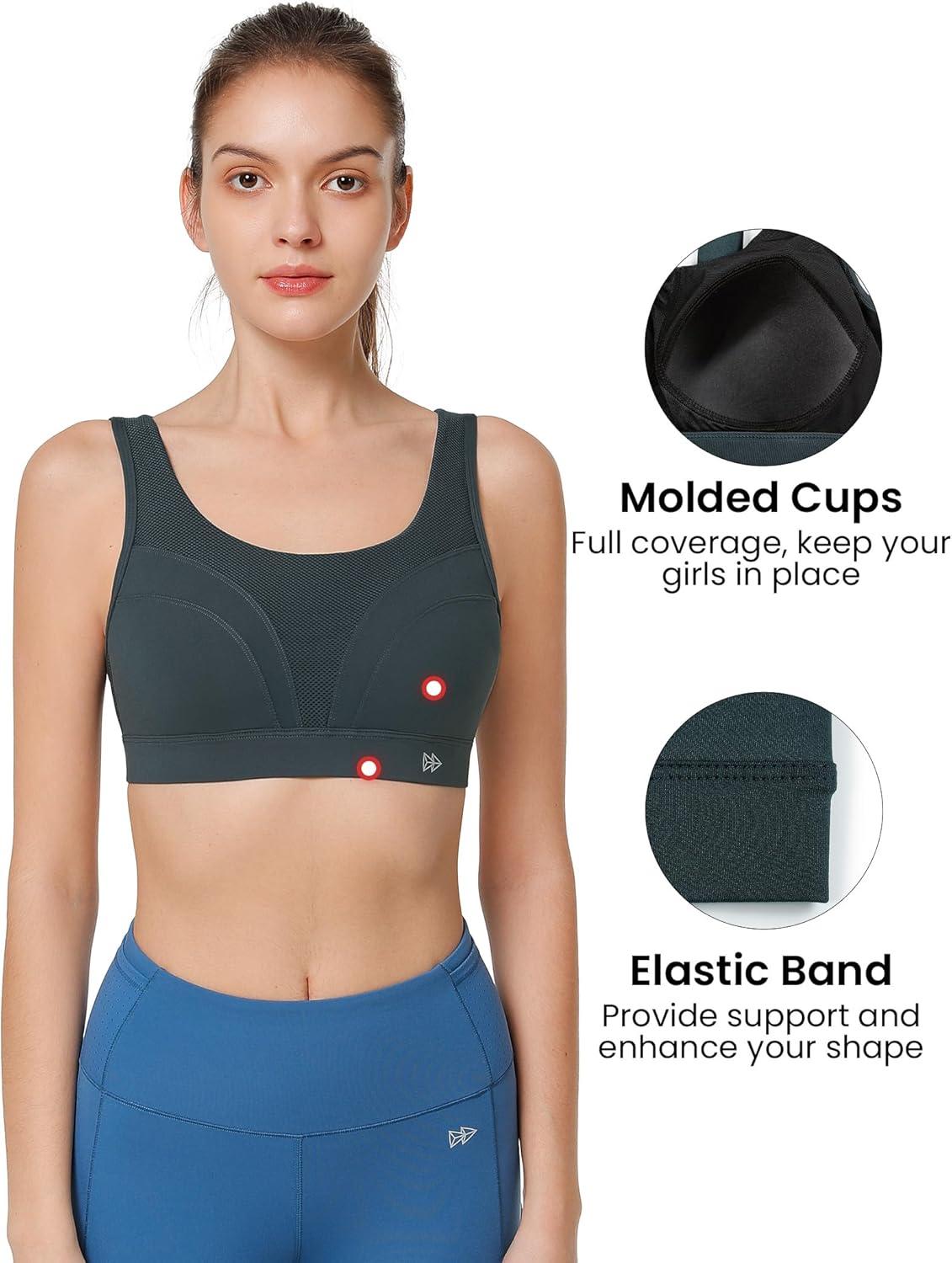 Yvette Adjustable Molded Cup Supportive Sports Bras – High Impact Wireless Bra for Large Breasts(Haze Blue)