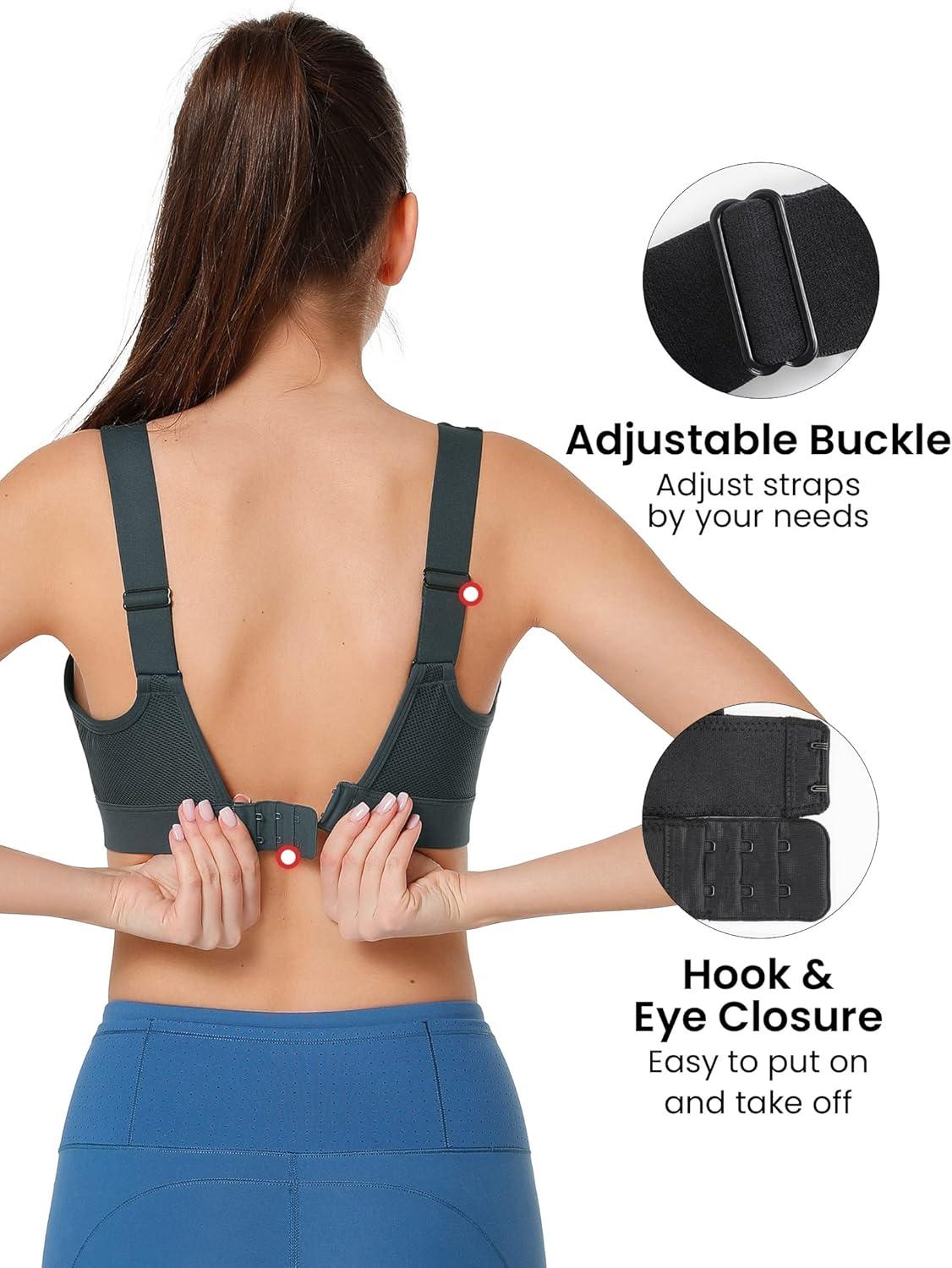 Yvette Adjustable Molded Cup Supportive Sports Bras – High Impact Wireless Bra for Large Breasts(Haze Blue)