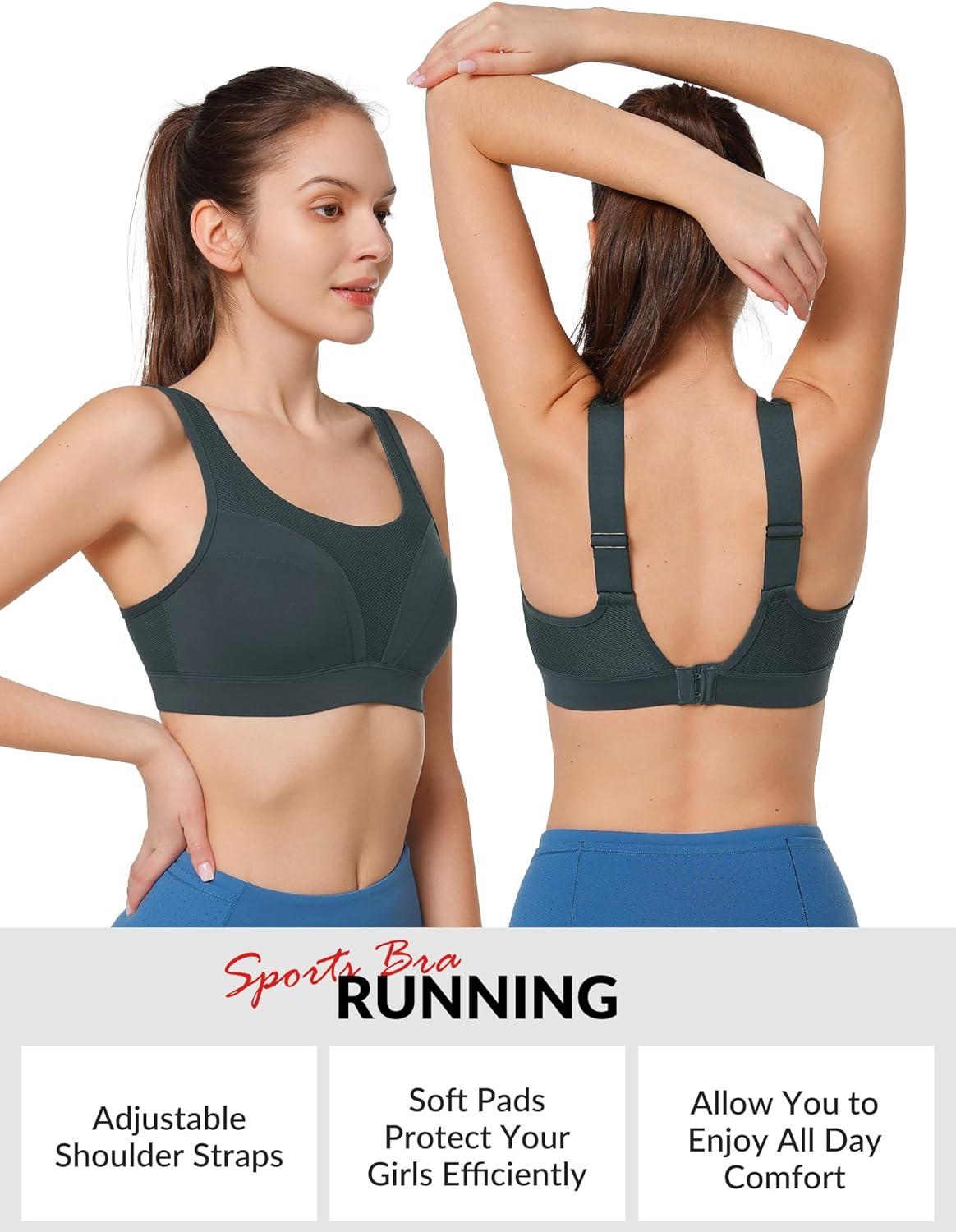 Yvette Adjustable Molded Cup Supportive Sports Bras – High Impact Wireless Bra for Large Breasts(Haze Blue)
