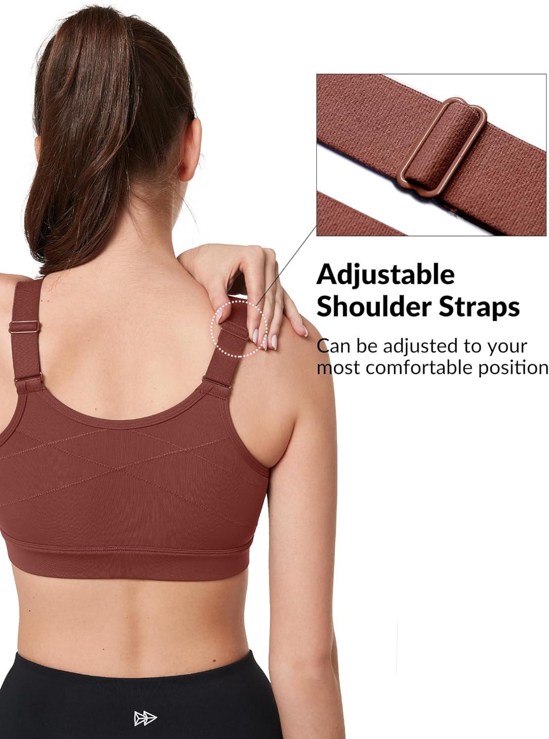 Yvette Adjustable Sports Bras for Women High Impact – Zip Front Sports Bra Plus Size Wireless for Running Workout(Brick Red)