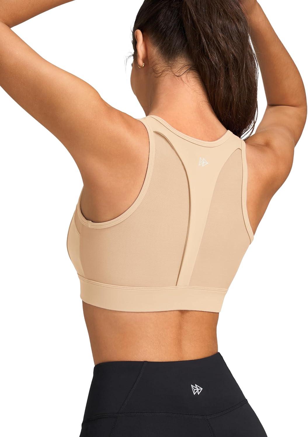 Yvette Front Zip Sports Bras for Women High Impact Mesh Racerback Full Support Sports Bra Plus Size for Running(Pink)