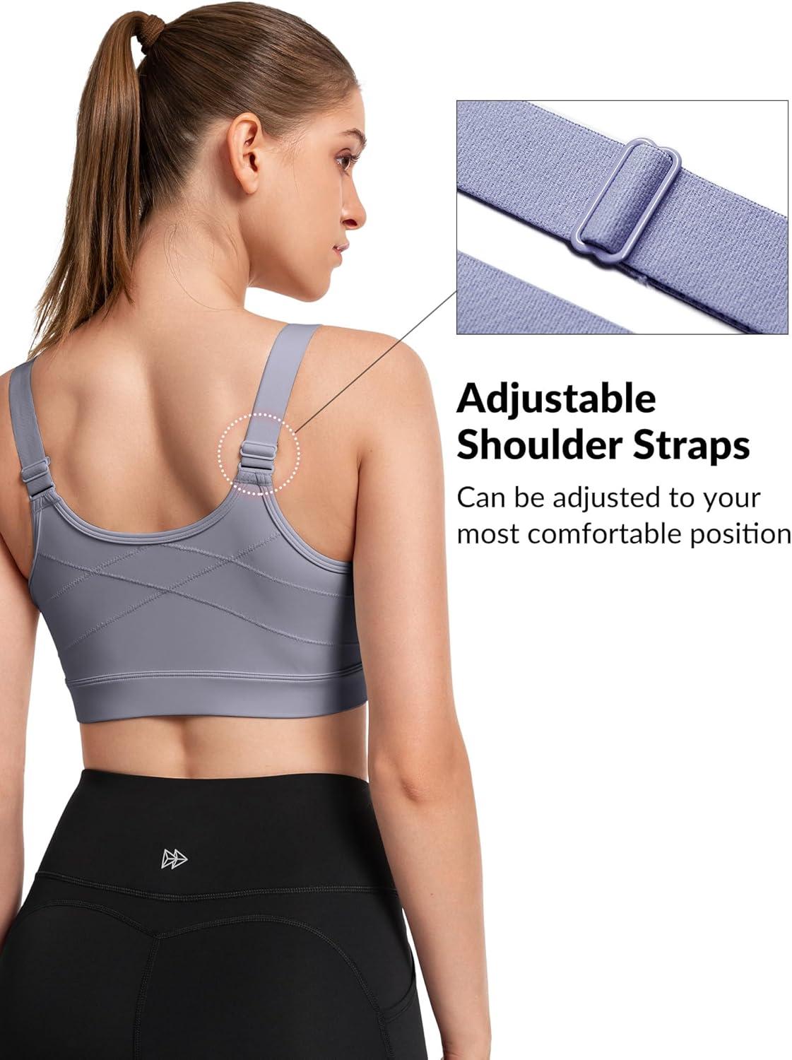 Yvette Adjustable Sports Bras for Women High Impact – Zip Front Sports Bra Plus Size Wireless for Running Workout(Light Purple)