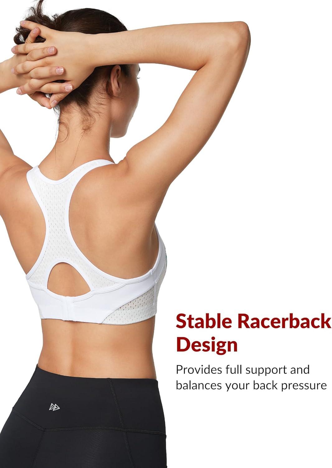 Yvette Sports Bras for Women High Impact Support Racerback Sports Bra Plus Size No Underwire for Running Workout(White)