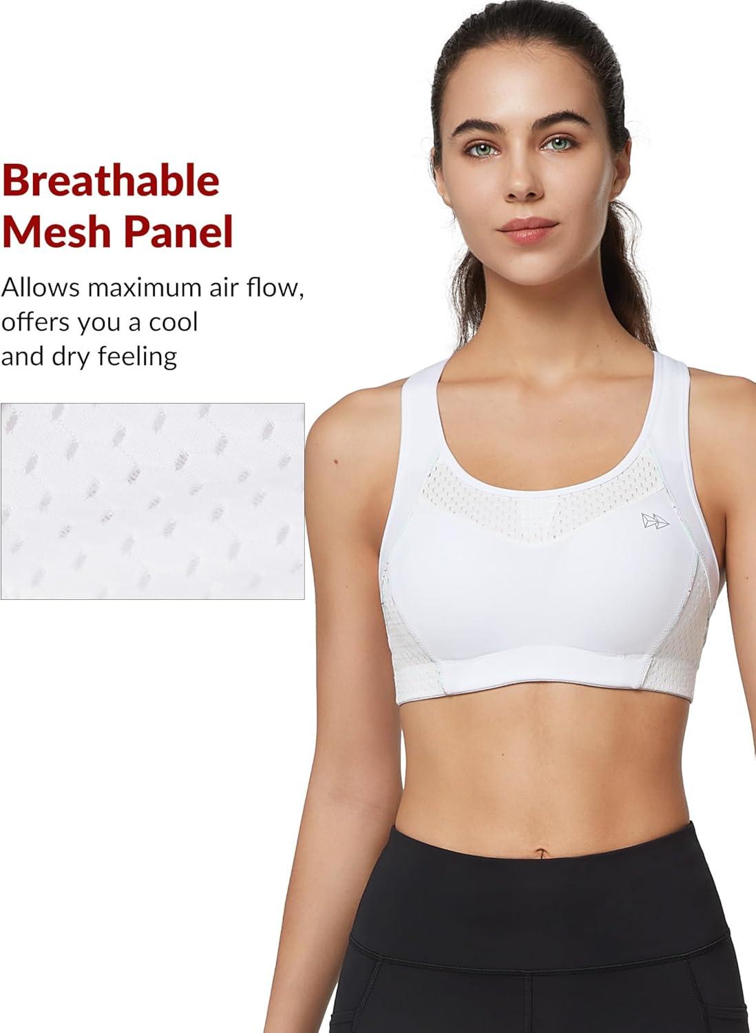 Yvette Sports Bras for Women High Impact Support Racerback Sports Bra Plus Size No Underwire for Running Workout(White)