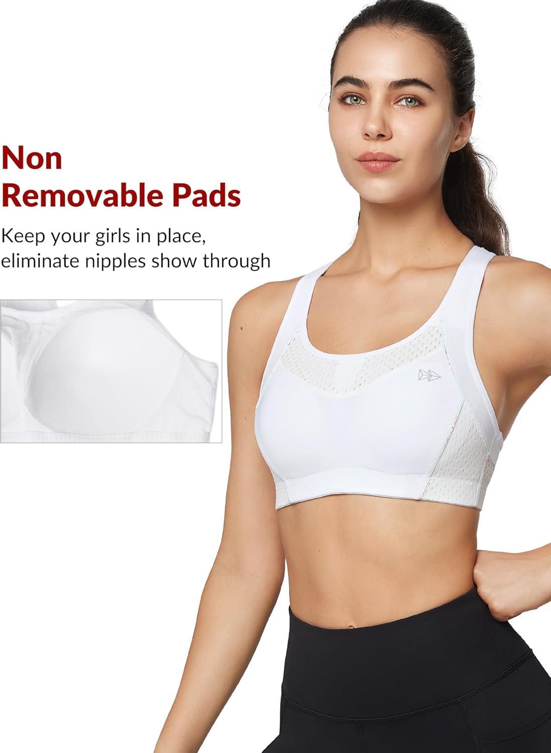Yvette Sports Bras for Women High Impact Support Racerback Sports Bra Plus Size No Underwire for Running Workout(White)
