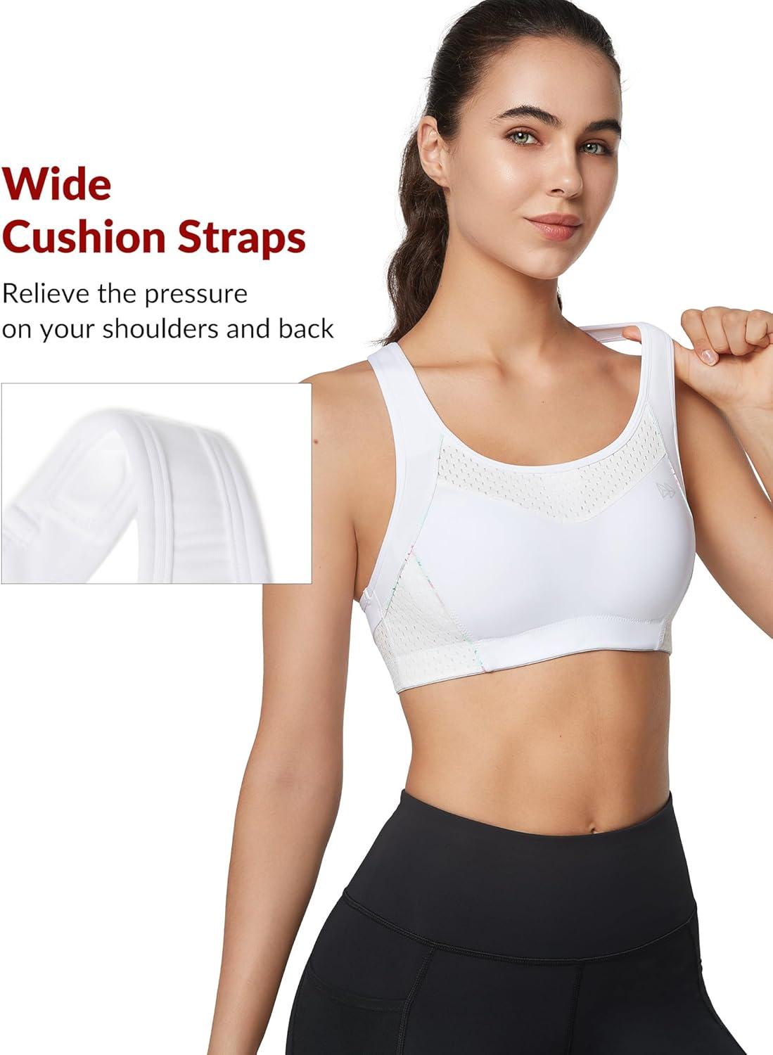 Yvette Sports Bras for Women High Impact Support Racerback Sports Bra Plus Size No Underwire for Running Workout(White)