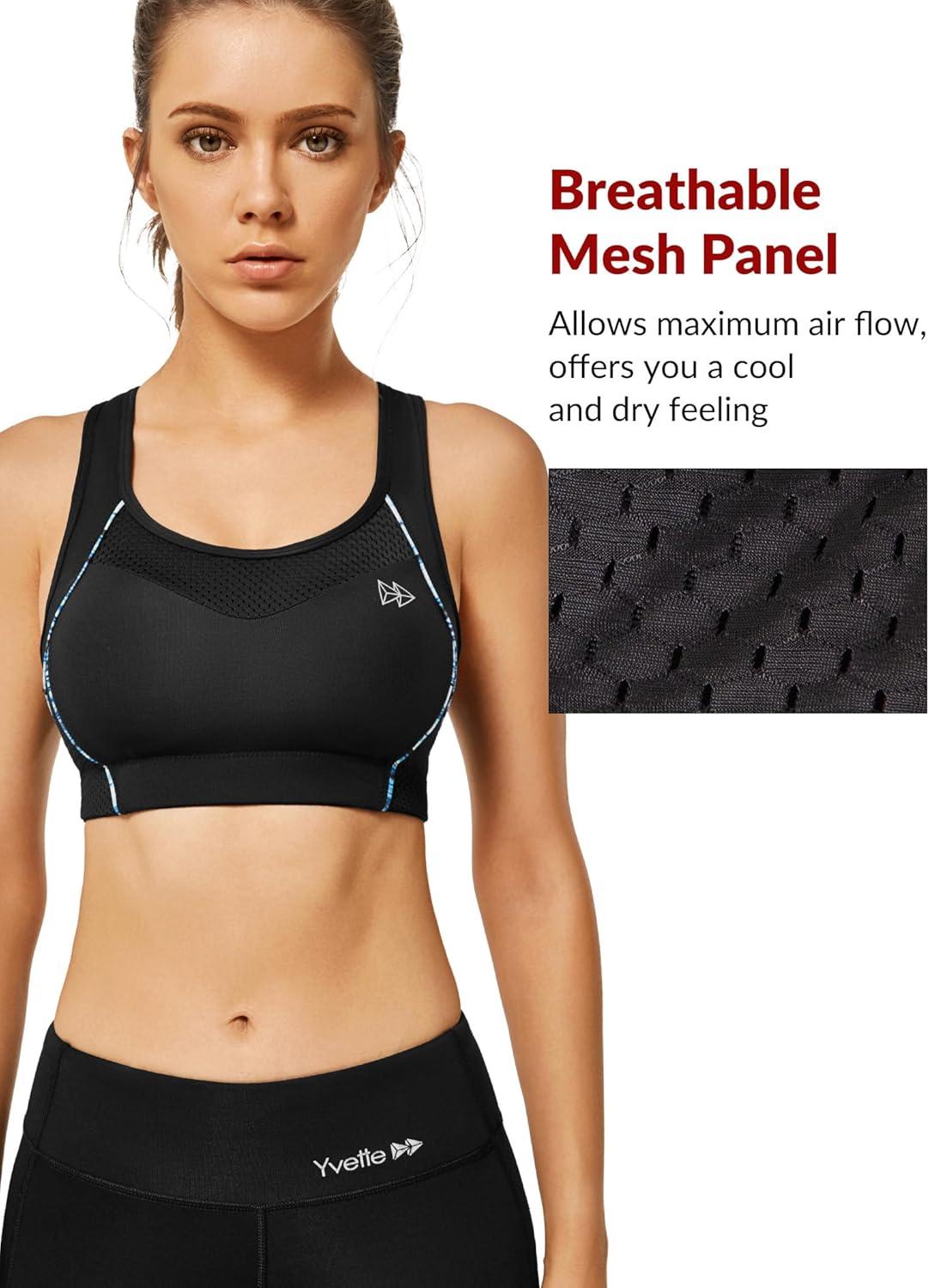 Yvette Sports Bras for Women High Impact Support Racerback Sports Bra Plus Size No Underwire for Running Workout(Black)