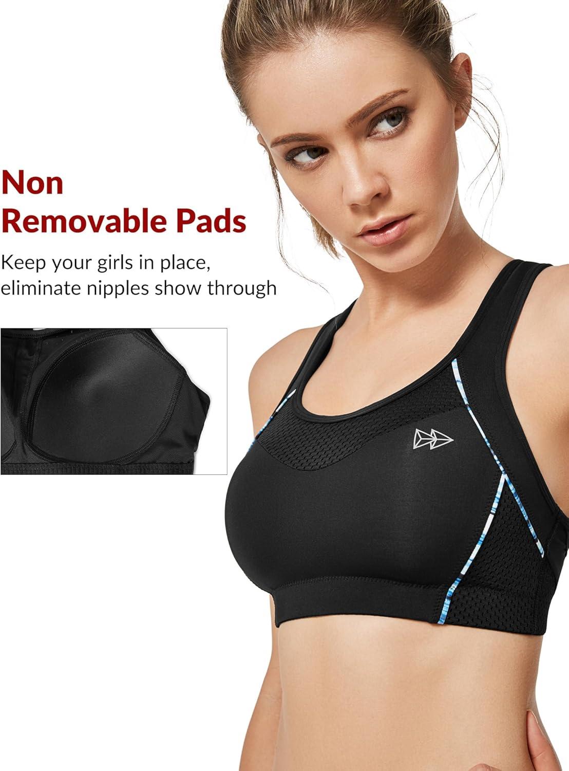 Yvette Sports Bras for Women High Impact Support Racerback Sports Bra Plus Size No Underwire for Running Workout(Black)