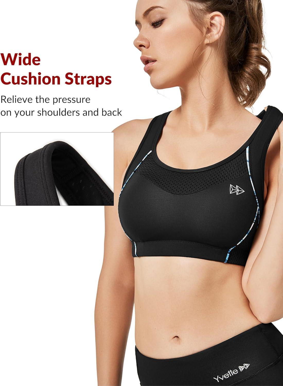 Yvette Sports Bras for Women High Impact Support Racerback Sports Bra Plus Size No Underwire for Running Workout(Black)