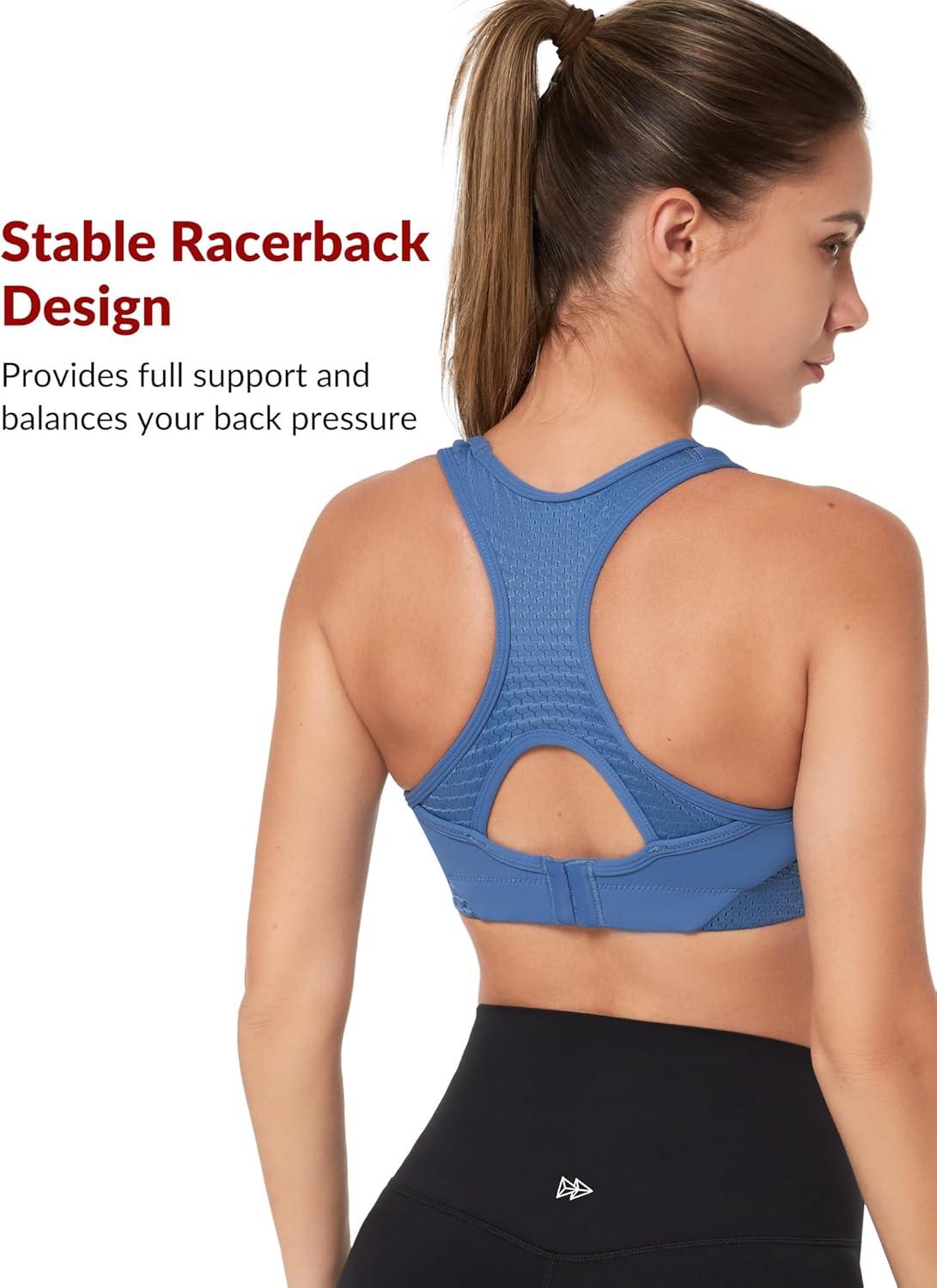 Yvette Sports Bras for Women High Impact Support Racerback Sports Bra Plus Size No Underwire for Running Workout(Sea Blue)