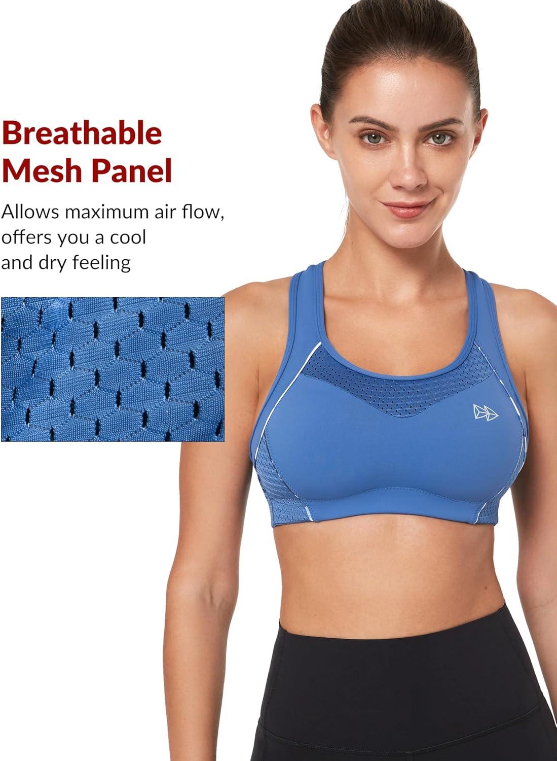Yvette Sports Bras for Women High Impact Support Racerback Sports Bra Plus Size No Underwire for Running Workout(Sea Blue)
