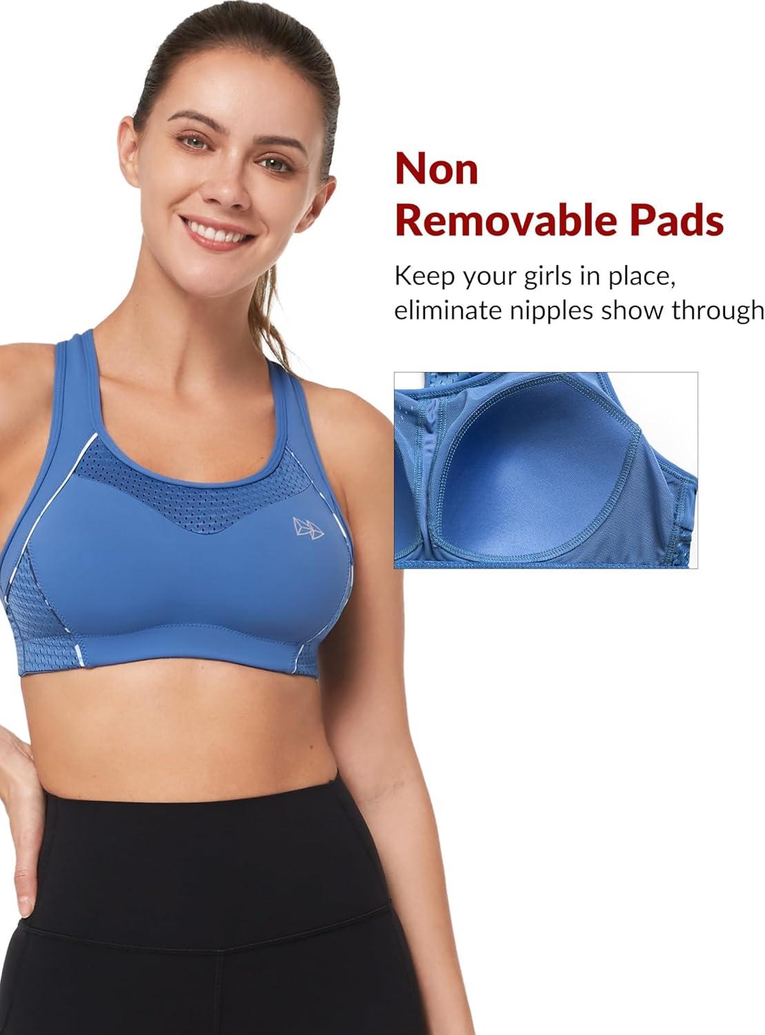 Yvette Sports Bras for Women High Impact Support Racerback Sports Bra Plus Size No Underwire for Running Workout(Sea Blue)