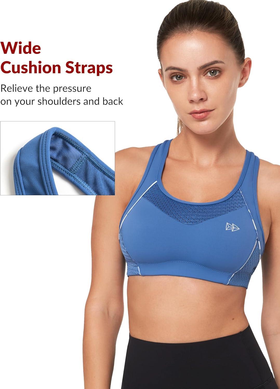 Yvette Sports Bras for Women High Impact Support Racerback Sports Bra Plus Size No Underwire for Running Workout(Sea Blue)