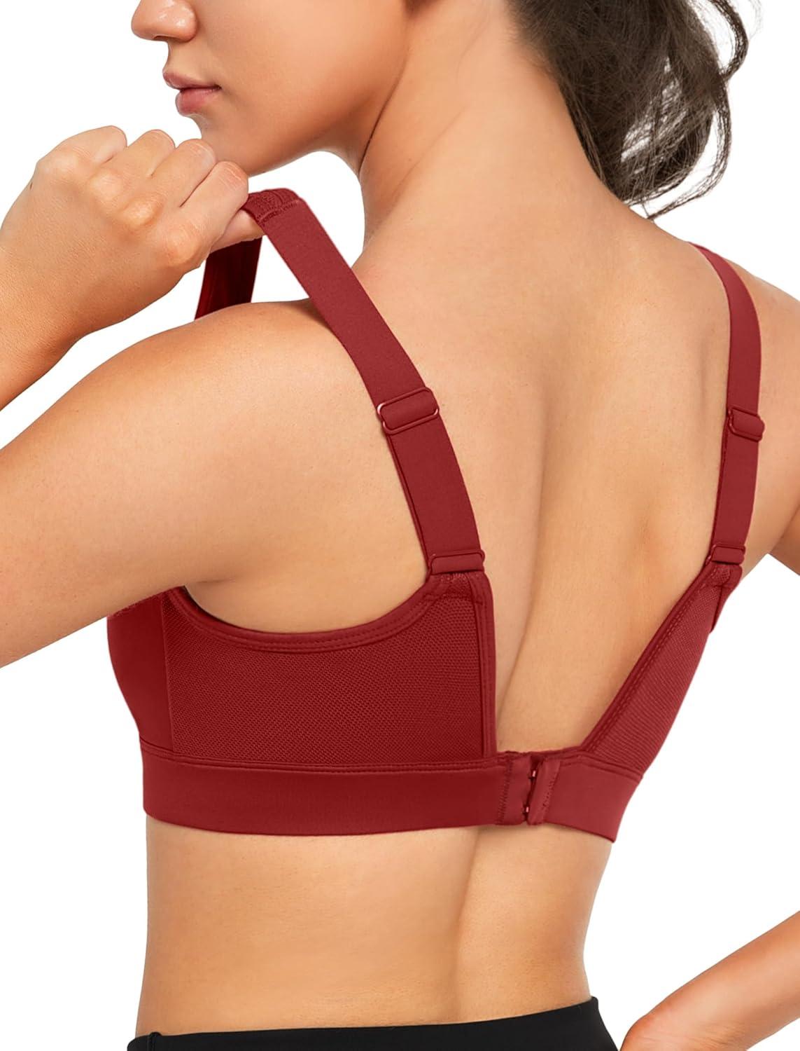 Yvette Adjustable Molded Cup Supportive Sports Bras – High Impact Wireless Bra for Large Breasts(Red)