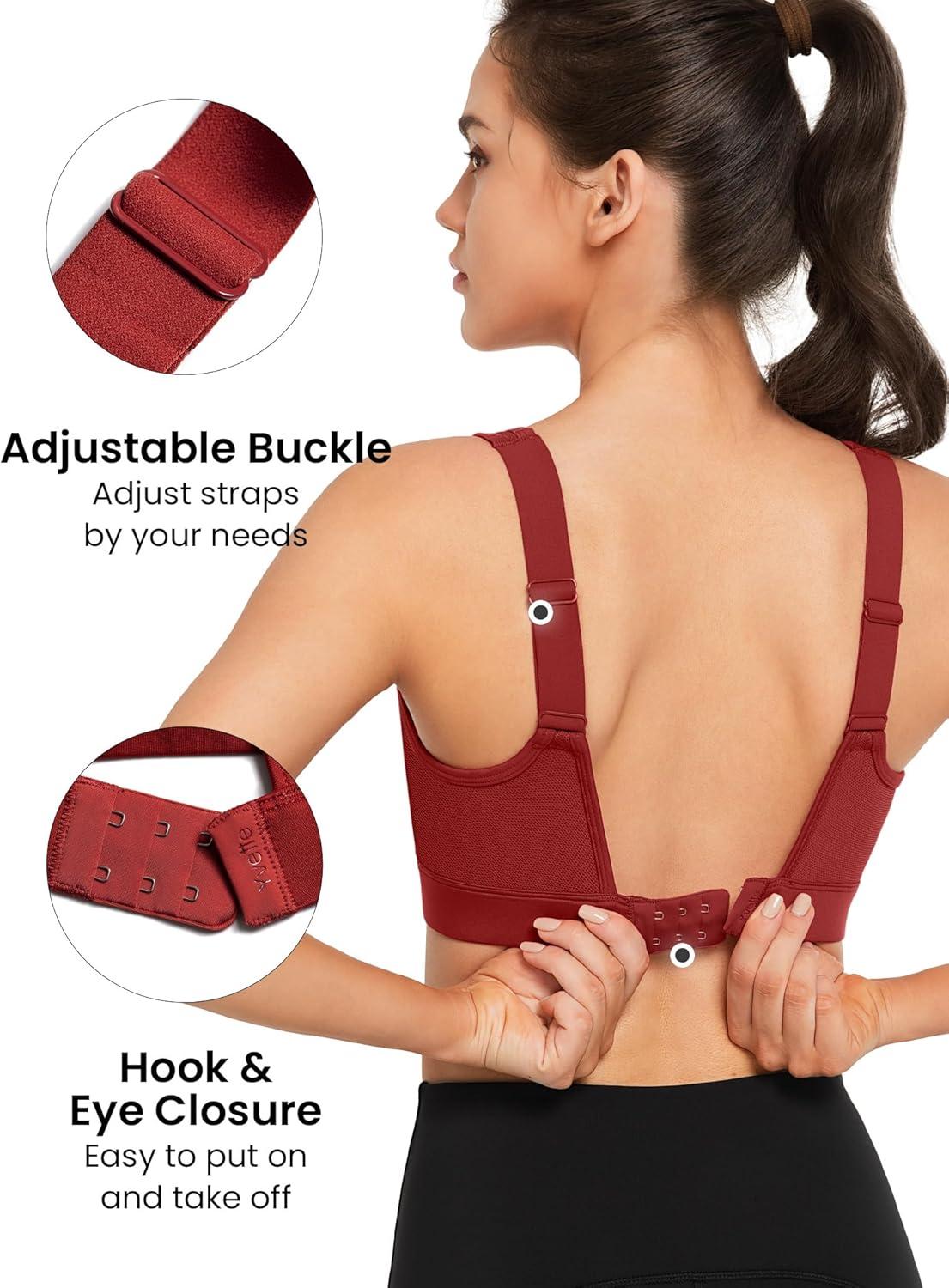 Yvette Adjustable Molded Cup Supportive Sports Bras – High Impact Wireless Bra for Large Breasts(Red)