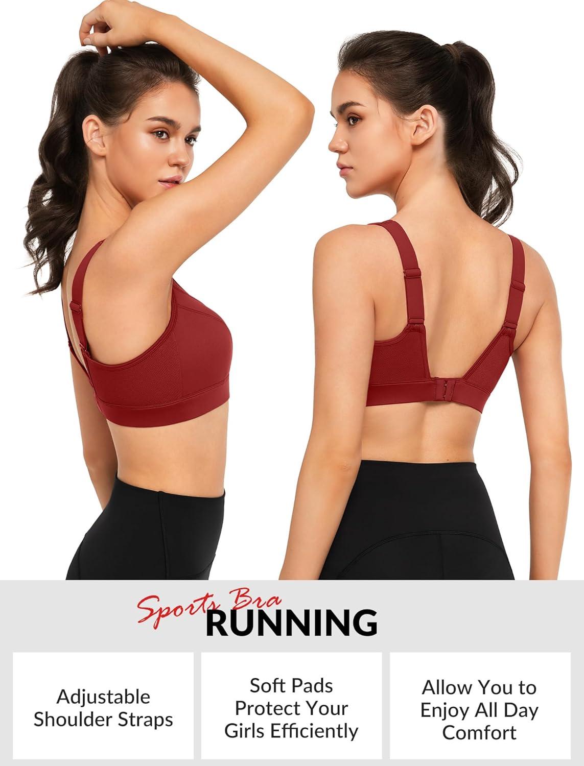 Yvette Adjustable Molded Cup Supportive Sports Bras – High Impact Wireless Bra for Large Breasts(Red)