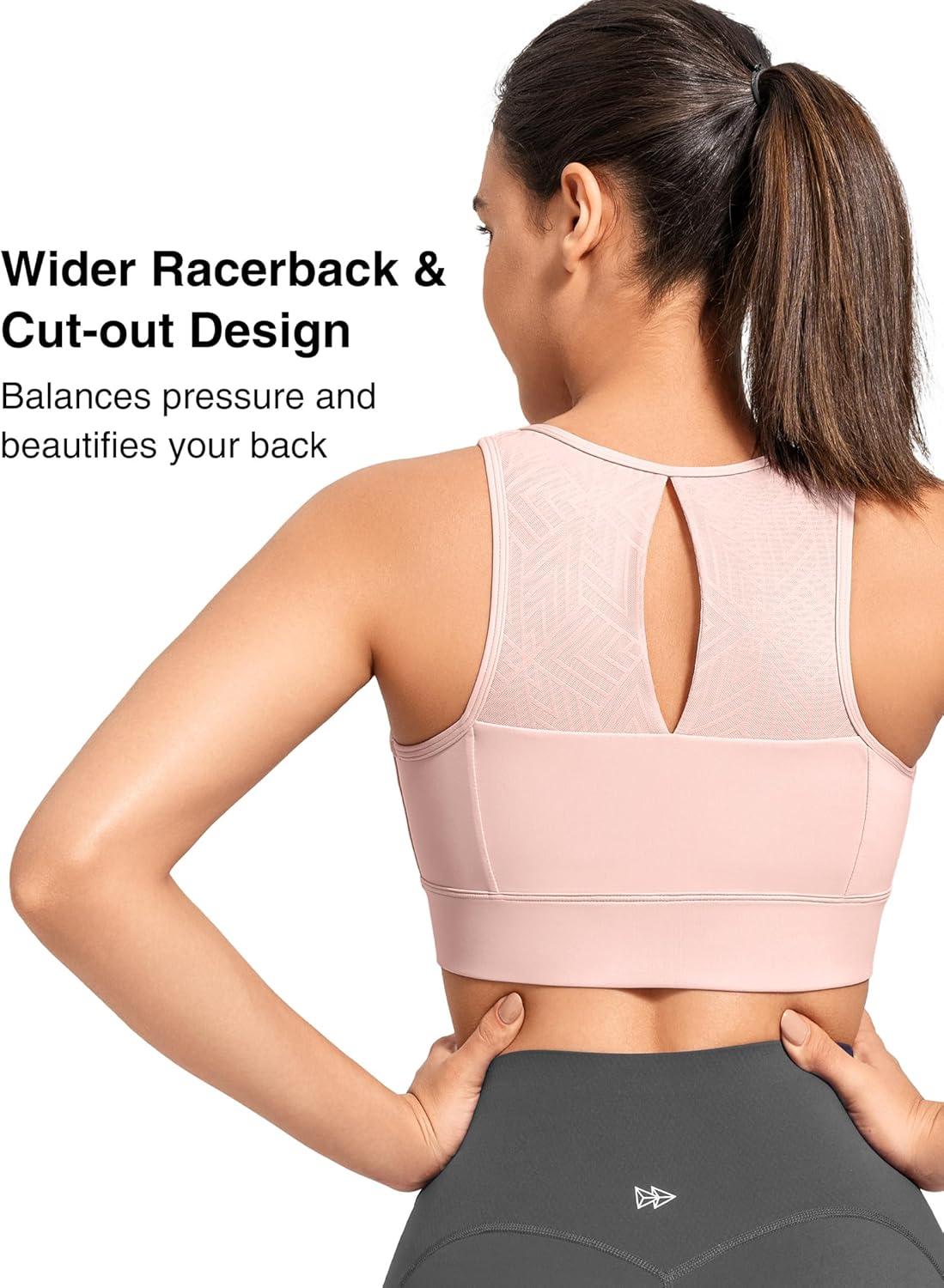 Yvette High Support Sports Bras for Women Zip Front Closure Sports Bra Plus Size Supportive Mold Cups Running Workout(Pink)