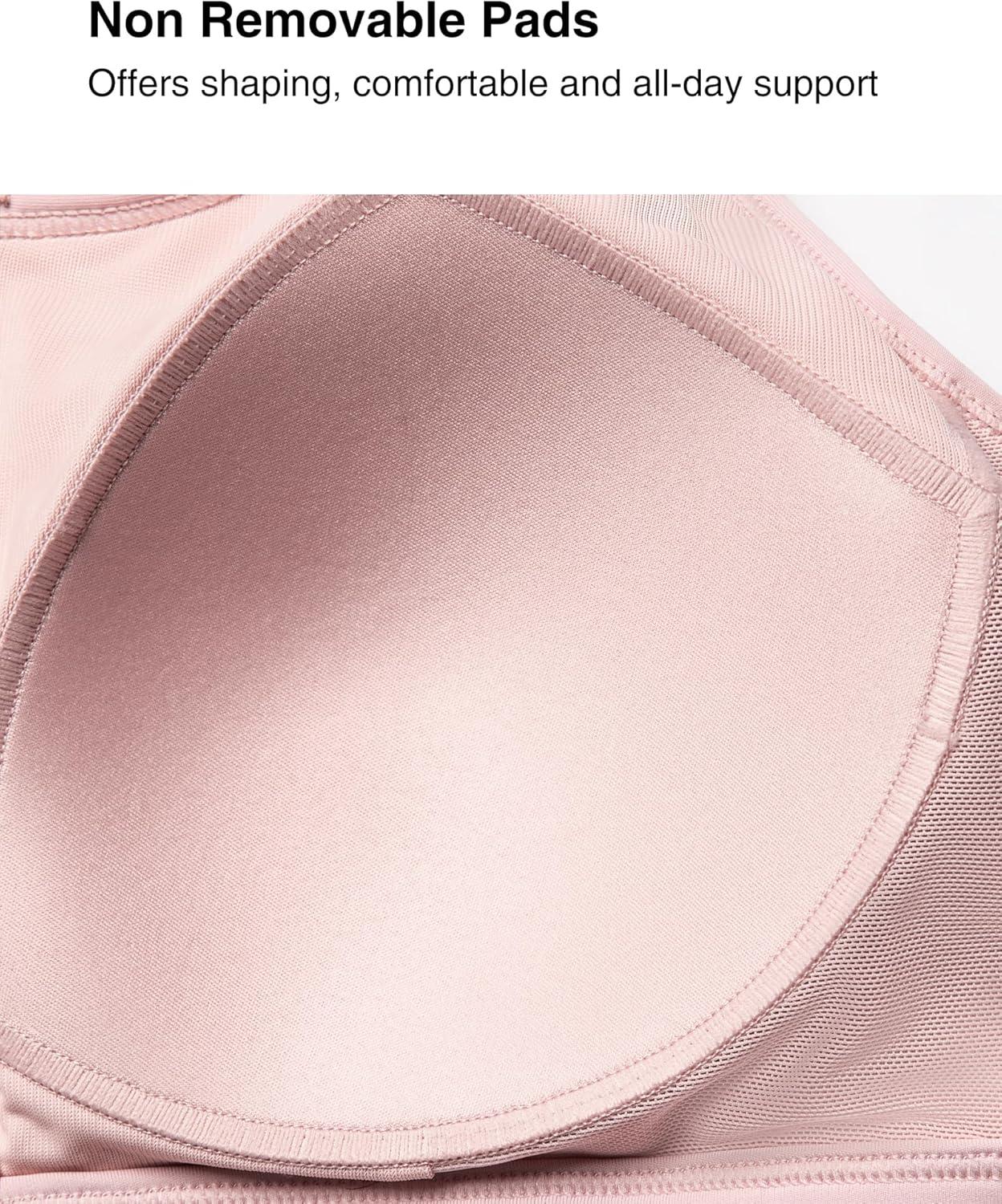 Yvette High Support Sports Bras for Women Zip Front Closure Sports Bra Plus Size Supportive Mold Cups Running Workout(Pink)