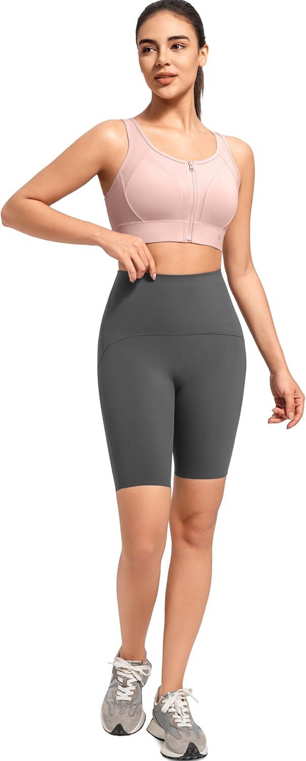 Yvette High Support Sports Bras for Women Zip Front Closure Sports Bra Plus Size Supportive Mold Cups Running Workout(Pink)