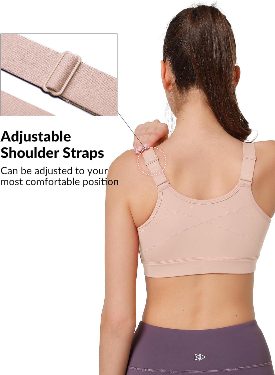 Yvette Adjustable Sports Bras for Women High Impact – Zip Front Sports Bra Plus Size Wireless for Running Workout(Pink)
